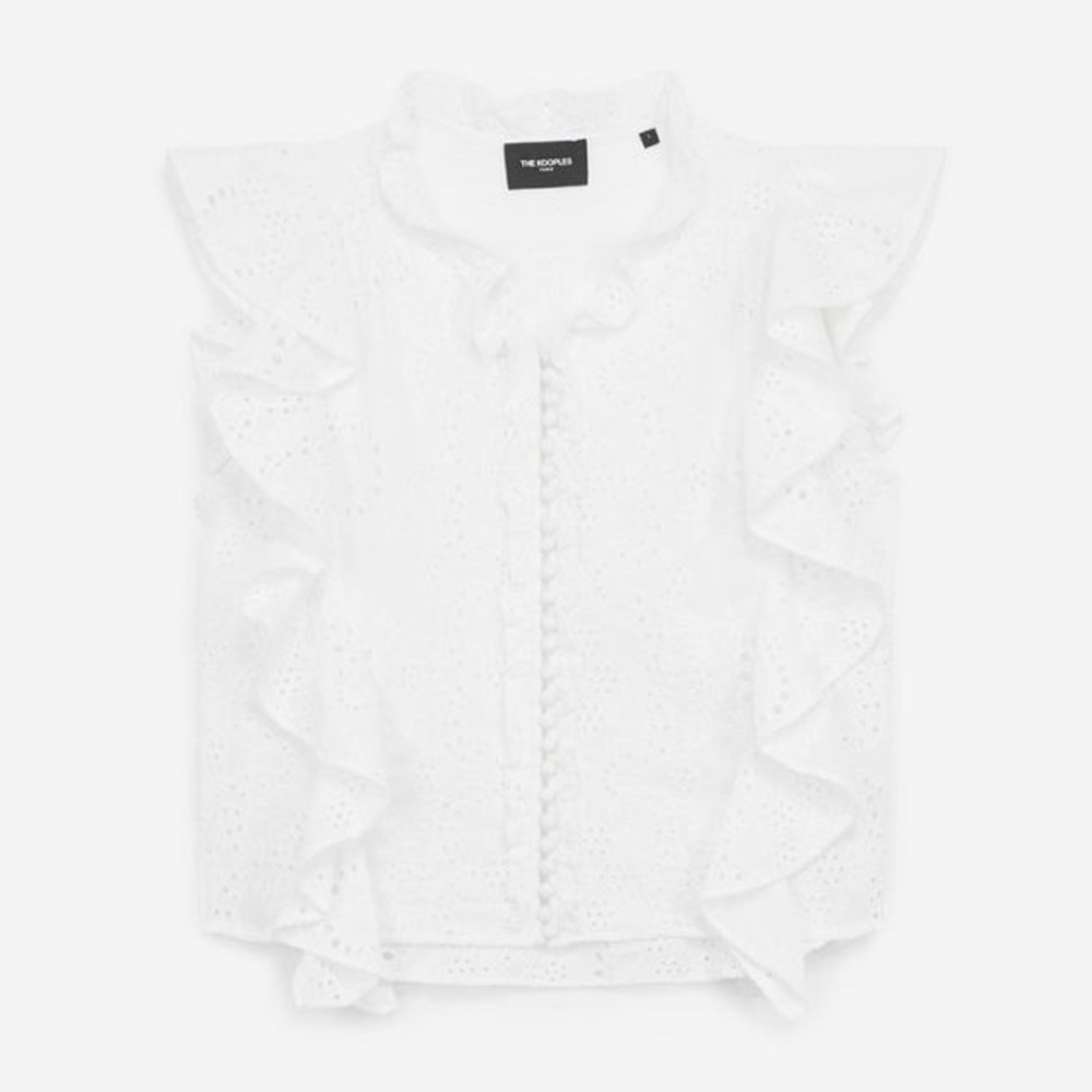 THE KOOPLES Sleeveless Embroidered Top With Frills White